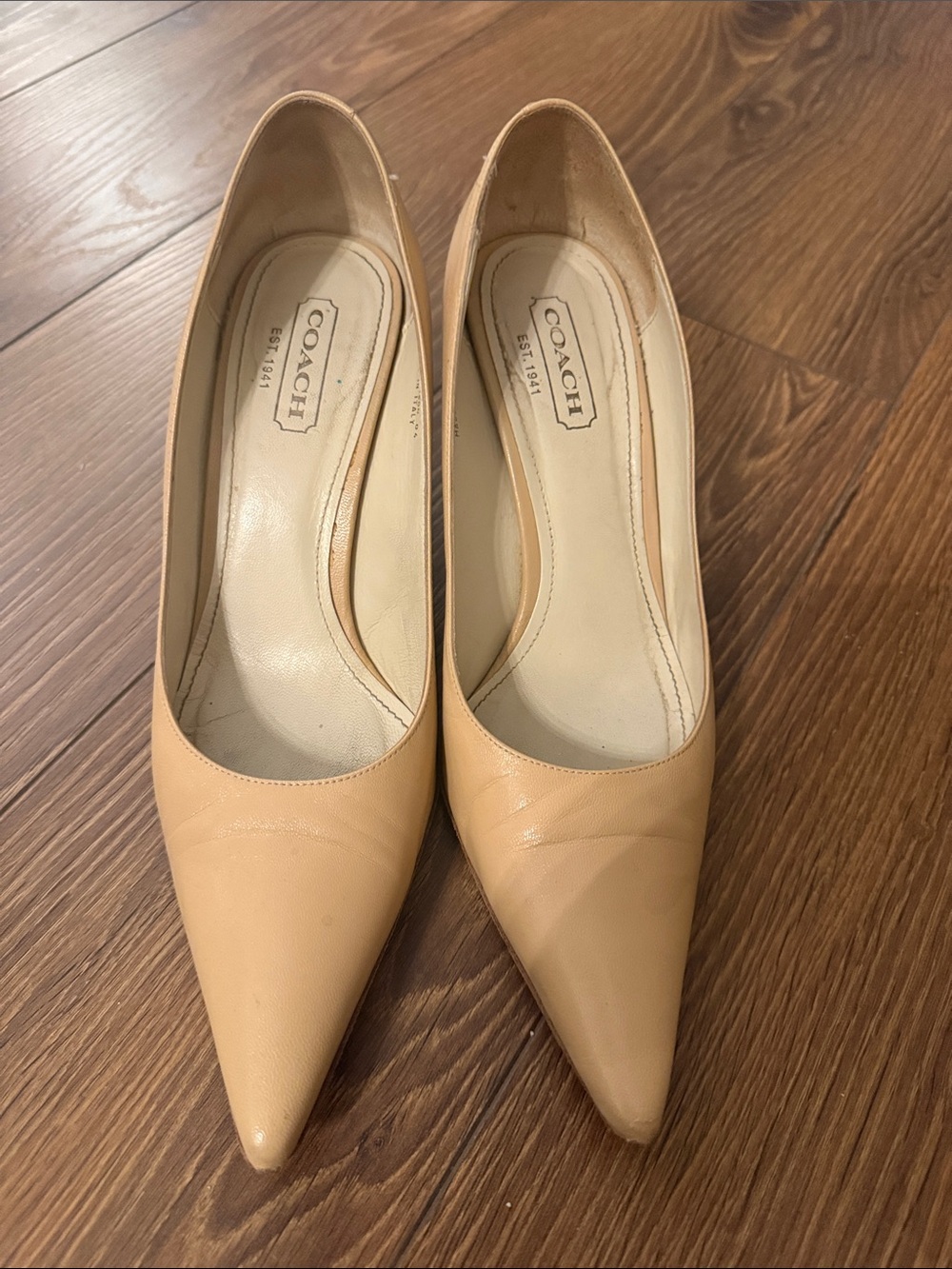 Coach Beige Pointed-Toe Leather Pumps